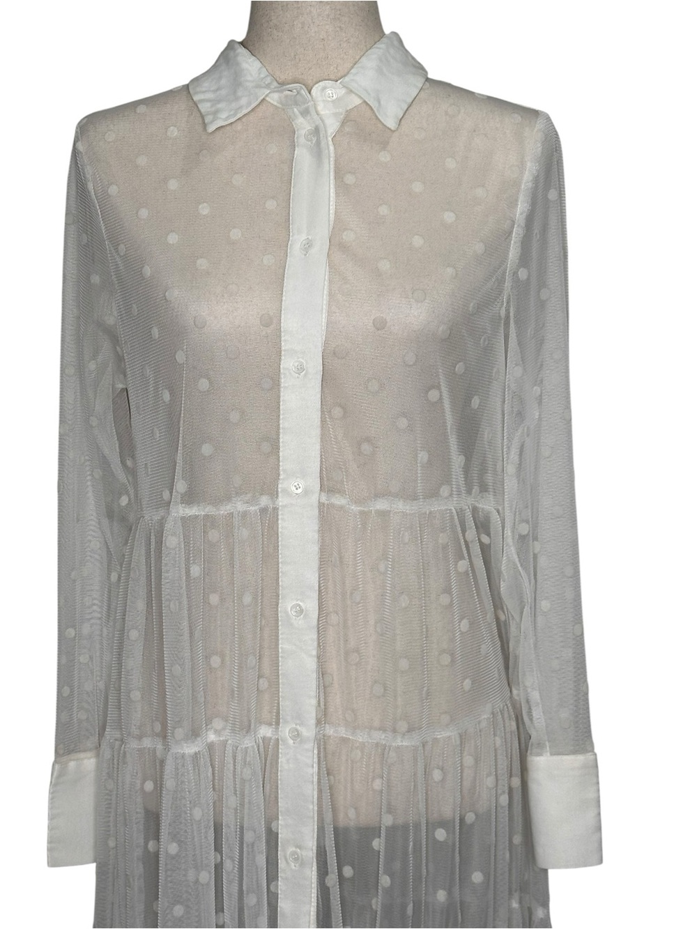 Zara Bloggers Fave Sheer White Tulle Polka Dot Maxi Shirt Dress. Divine. Size M - Picture 9 of 16